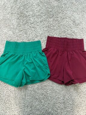 (2 pairs) Abercrombie & Fitch Green and Burgundy Athletic Shorts